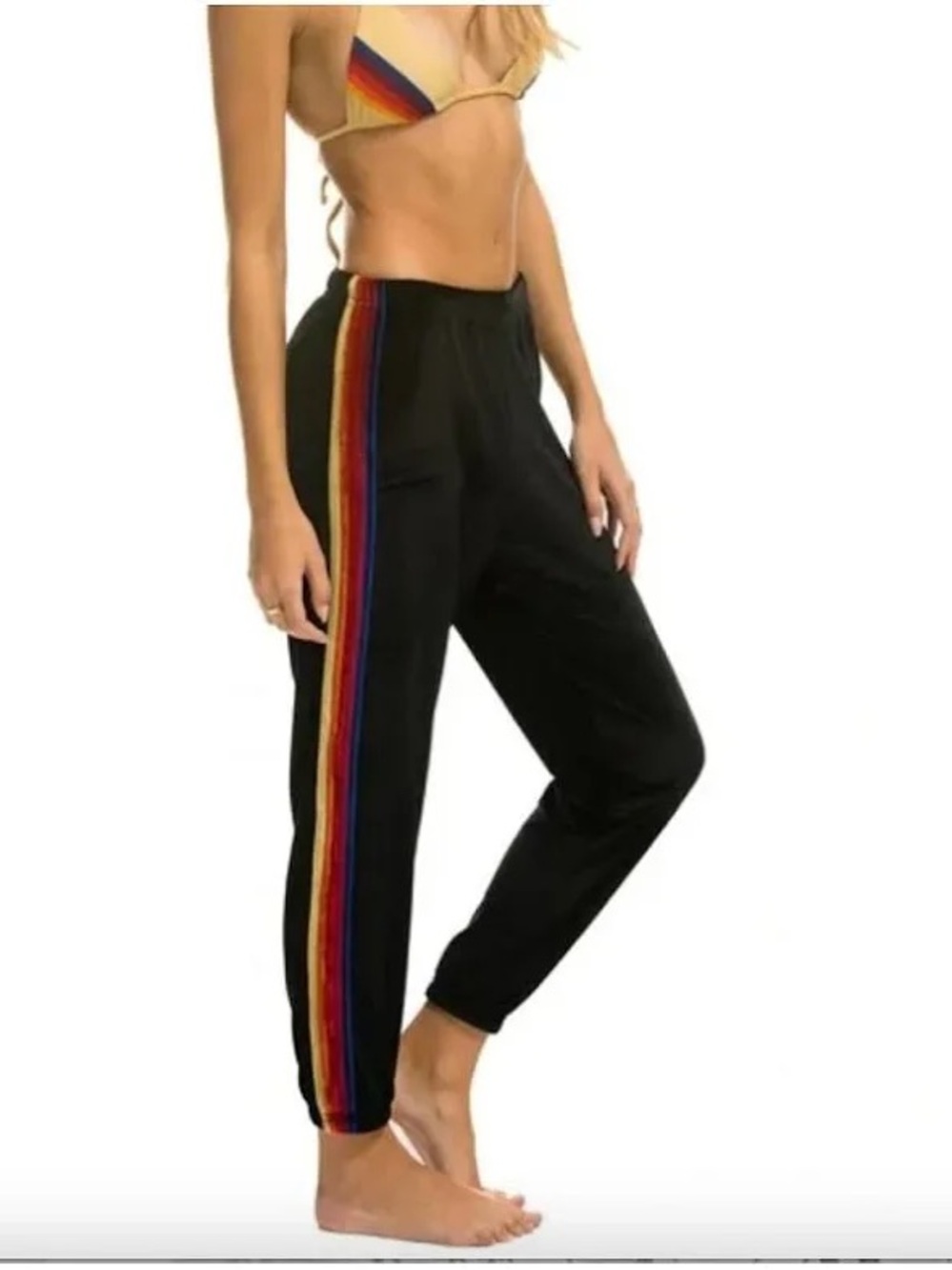 Aviator Nation Black Joggers with Rainbow Side Stripe